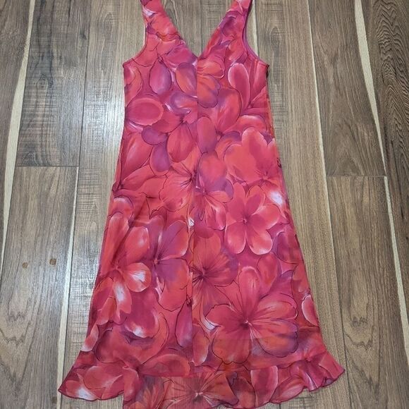 90s Y2K VINTAGE CITY TRIANGLES Women's Sleeveless Pink Floral Midi Dress Size 13 - Picture 2 of 5